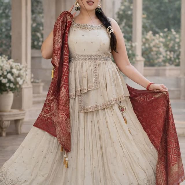 Ivory and Maroon Anarkali Suit with Dupatta