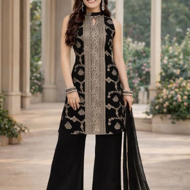 Black and Beige Kurta with Palazzo