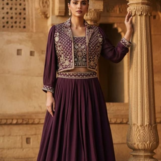 Plum, Gold Anarkali Suit