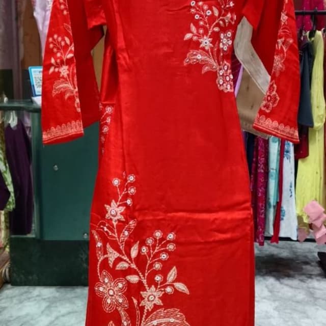 Red and White Kurta with Dupatta