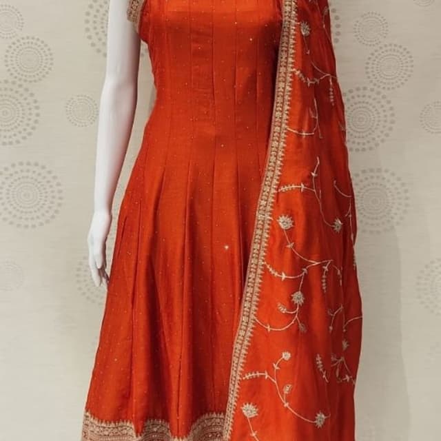 Orange and Gold Anarkali Suit
