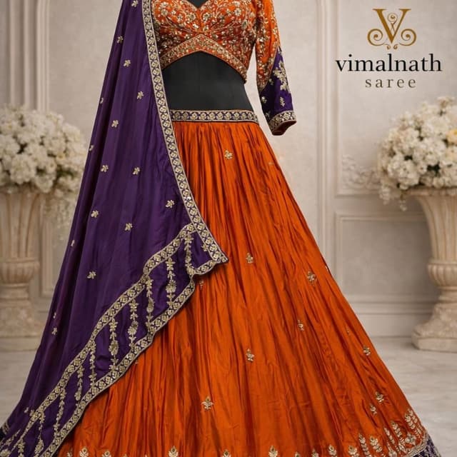Orange, Purple, Gold Lehenga Choli