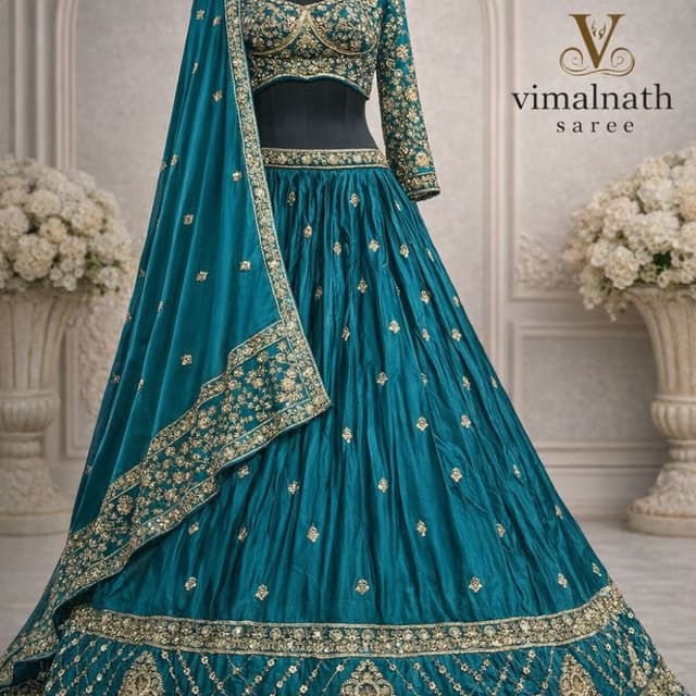 Teal and Gold Lehenga Choli