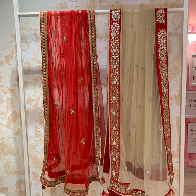 Red, Gold, and Beige Duppattas