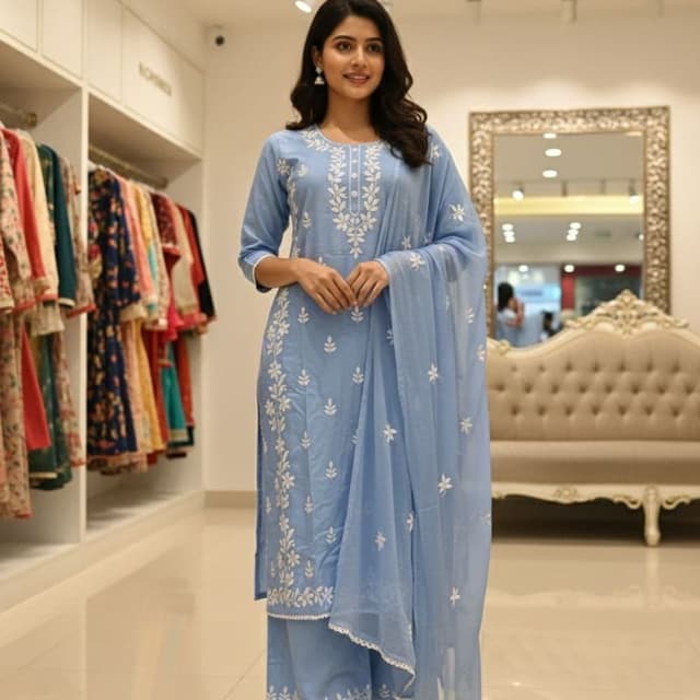Light Blue and White Salwar Kameez with Dupatta