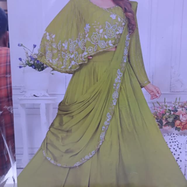 Green and white Lehenga Choli