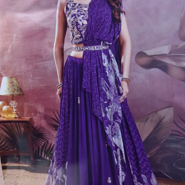 Purple, White, Gold Lehenga Choli