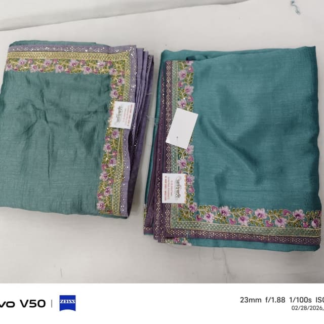 Teal, Purple, Gold, Pink Saree