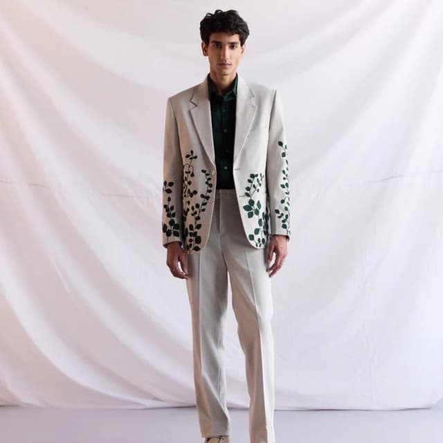 Beige and Green Suit