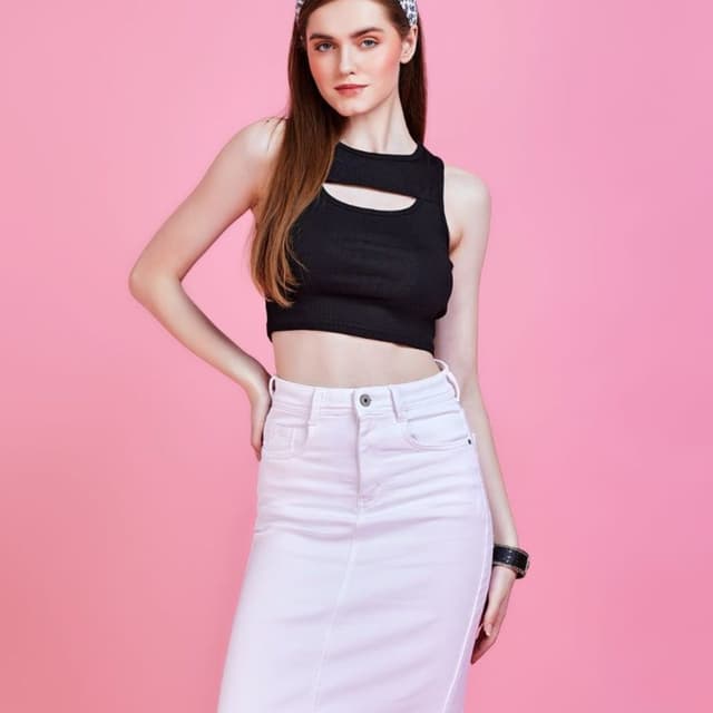 Black and White Crop Top and Skirt