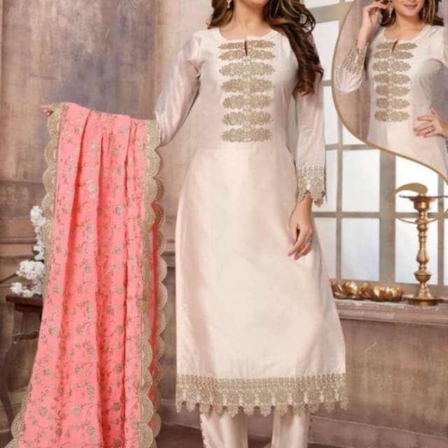 Ivory, Pink, Gold Salwar Kameez