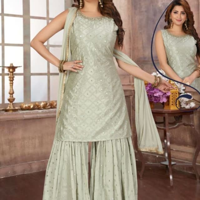 Light green with gold accents Sharara Suit