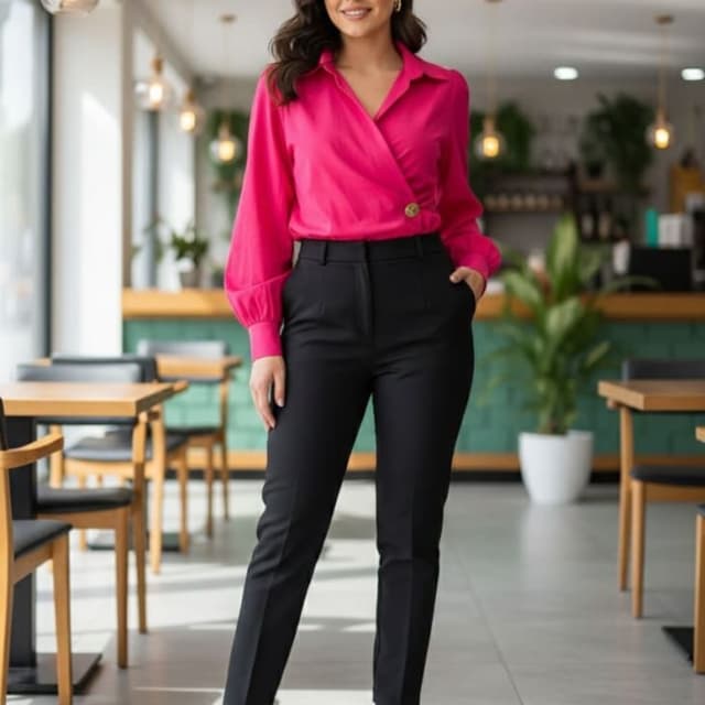 Pink and Black Blouse and Trousers