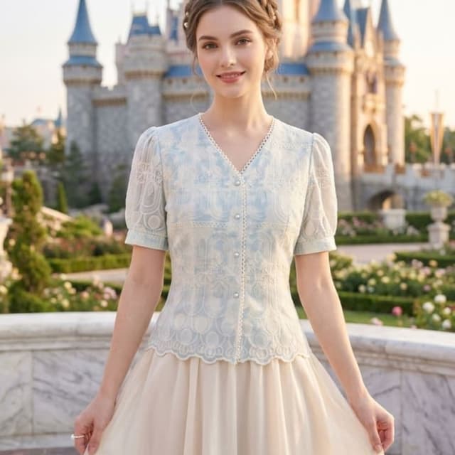 Light Blue and Cream Blouse and Skirt