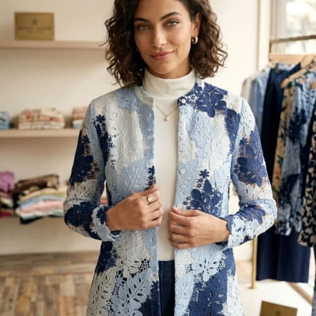 Light blue, white, and navy blue Jacket