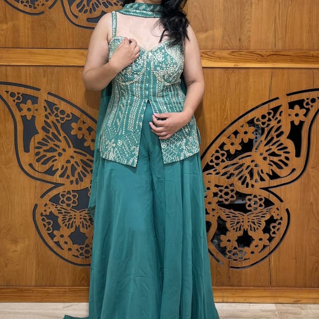 Teal, Gold Sharara Set