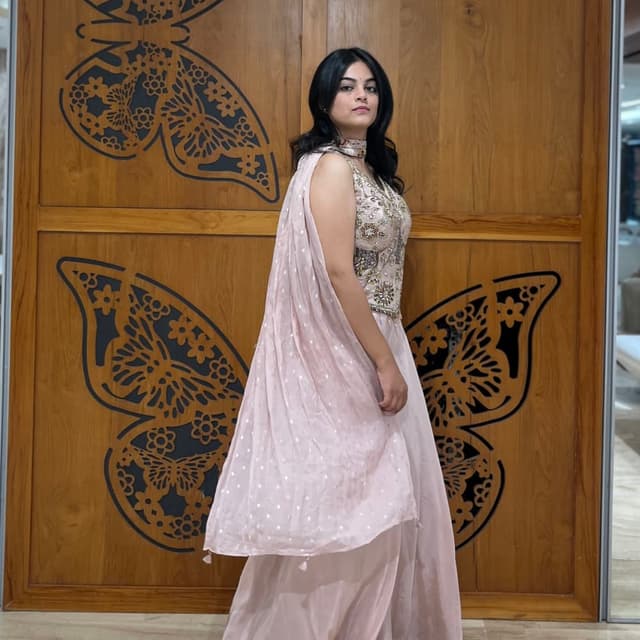 Light Pink, Gold Lehenga Choli with Cape