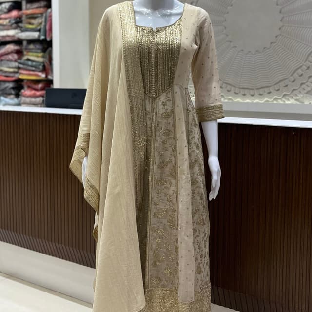 Beige and Gold Anarkali Suit