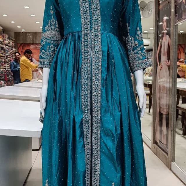 Teal, Silver Anarkali Dress