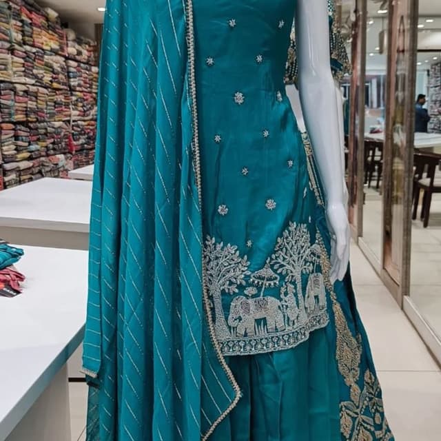 Teal, Silver, Gold Sharara Suit