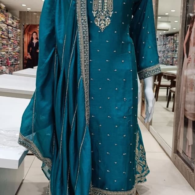 Teal, Gold Salwar Kameez with Dupatta