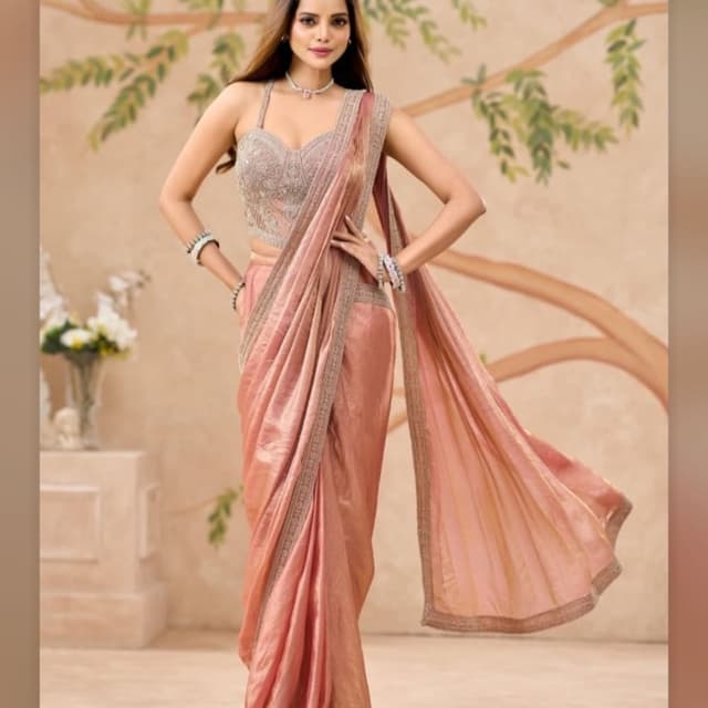 Peach, Silver Saree