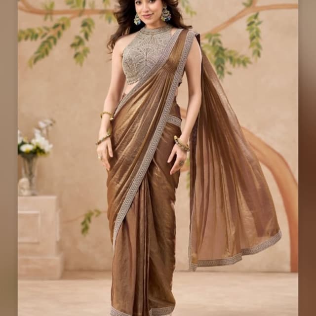 Brown and Silver Saree