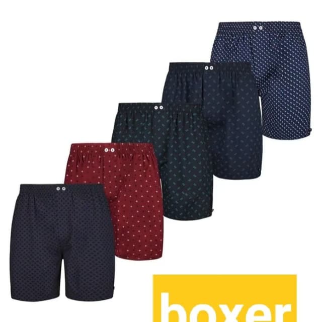 Navy blue, burgundy, and teal, with white accents Boxer shorts