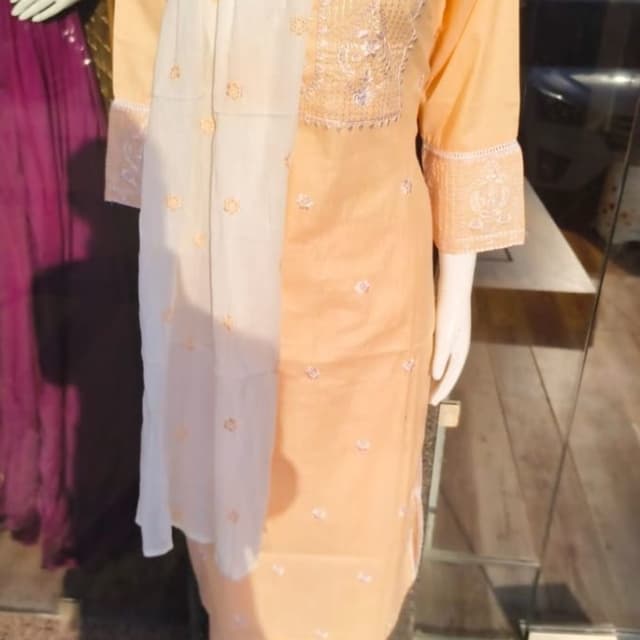 Peach, White Salwar Kameez with Dupatta