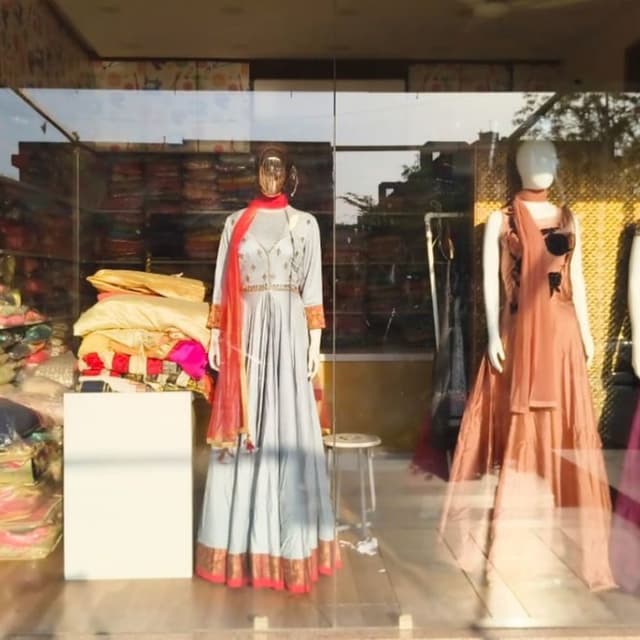 Light Blue, Red, Gold Anarkali Dress