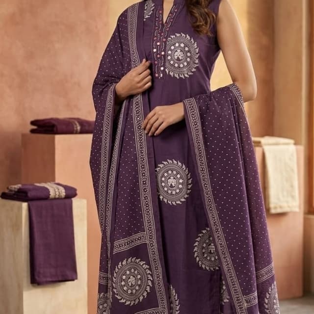 Deep Purple and Off-White Salwar Kameez Suit 3xl to 5xl 2099