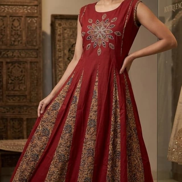 Red, Brown, Gold Dress
