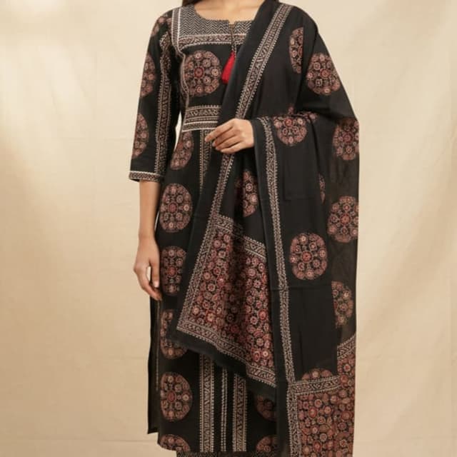 Black, Red, Beige Salwar Kameez