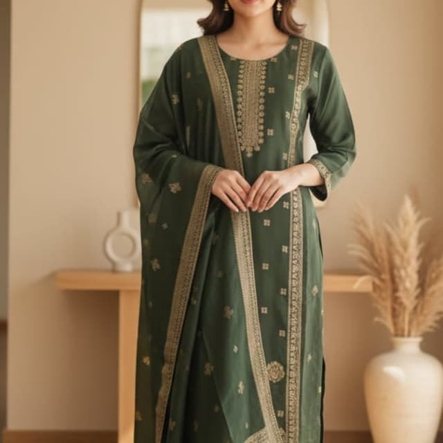 Dark Green and Gold Salwar Suit xl-3670 xxl-3850
