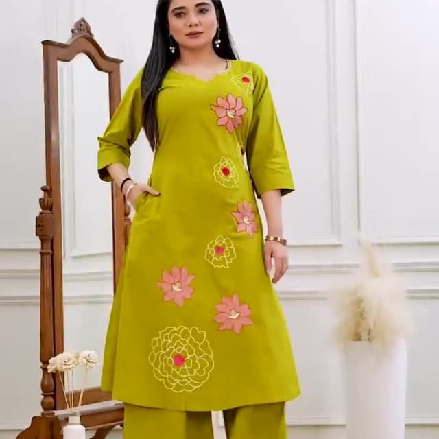 Green and Pink Kurta and Palazzo Set