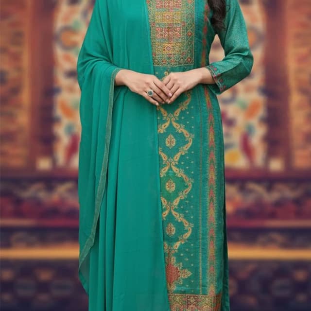 Teal, Gold, Red, and Beige Salwar Kameez Suit