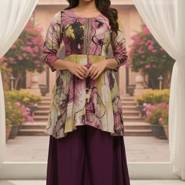 Purple, Pink, Yellow, Beige Kurti with Palazzo 3799 after discount 2700