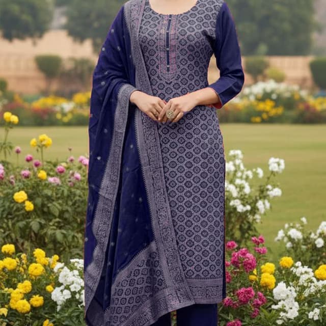 Navy blue, Grey, Pink Salwar Kameez Suit