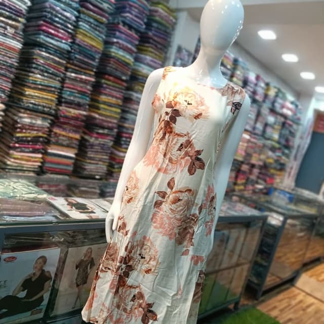 Cream, Peach, Brown Dress