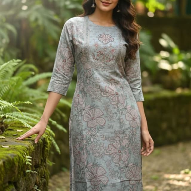 Soft blue, dusty rose, and muted green Kurta