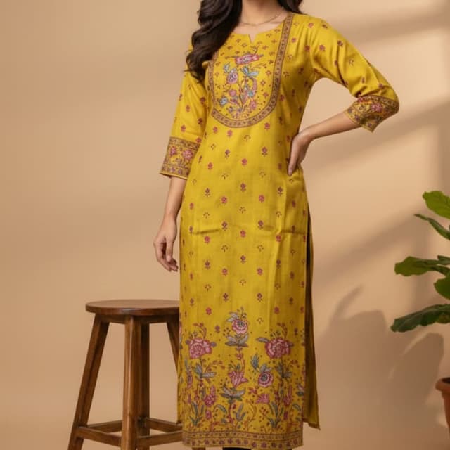 Mustard yellow, pink, and brown Kurta 2450 aft dis 1950