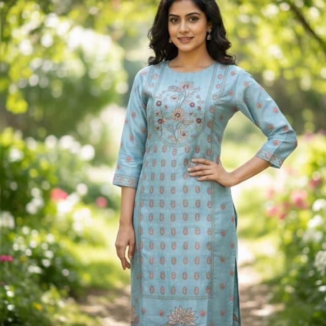 Light Blue, Beige, and Brown Kurti