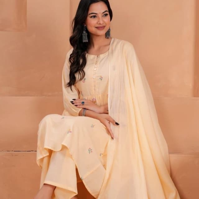 Pale Yellow Salwar Suit Set with Dupatta
