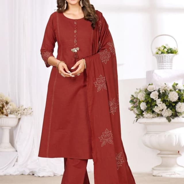 Red-Brown Salwar Kameez with Dupatta