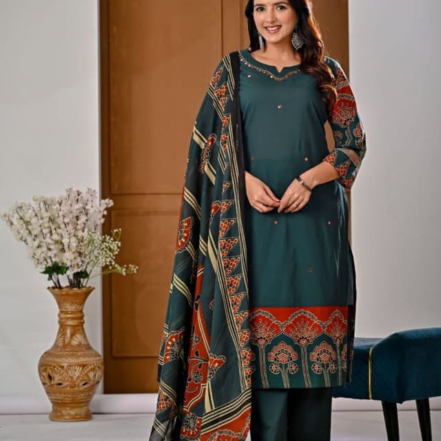 Teal, Red, Beige, Black Salwar Kameez