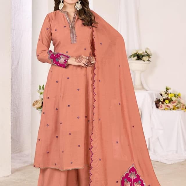 Peach, Magenta, Purple Salwar Kameez with Dupatta