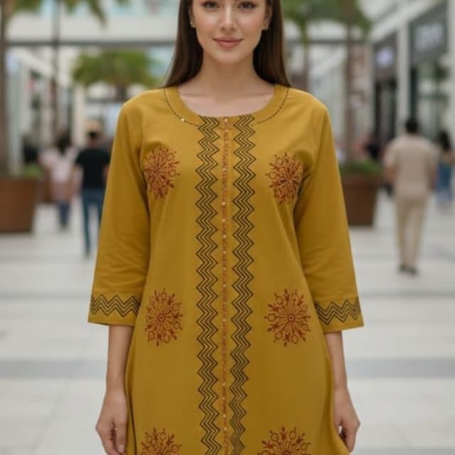 Mustard yellow, brown, and gold Tunic