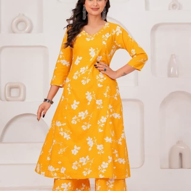 Yellow and White Kurta and Palazzo Set