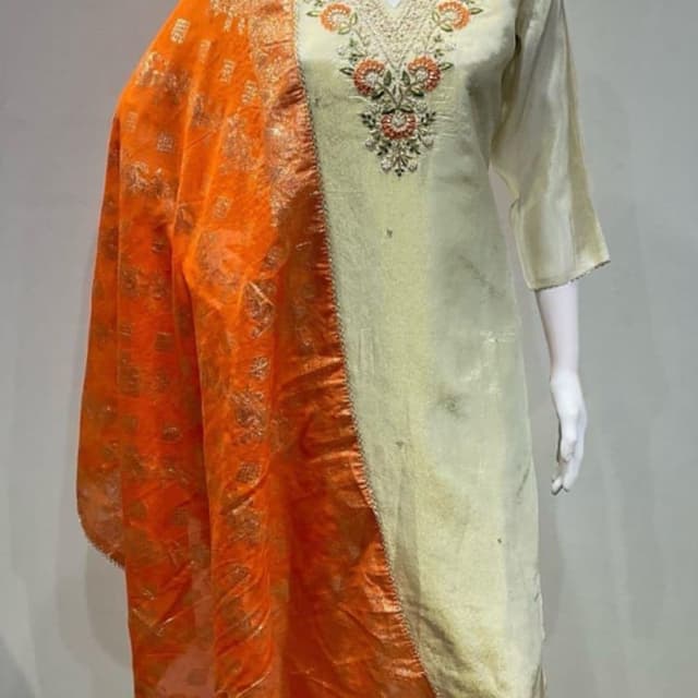 Ivory, Orange, Gold Salwar Kameez with Dupatta
