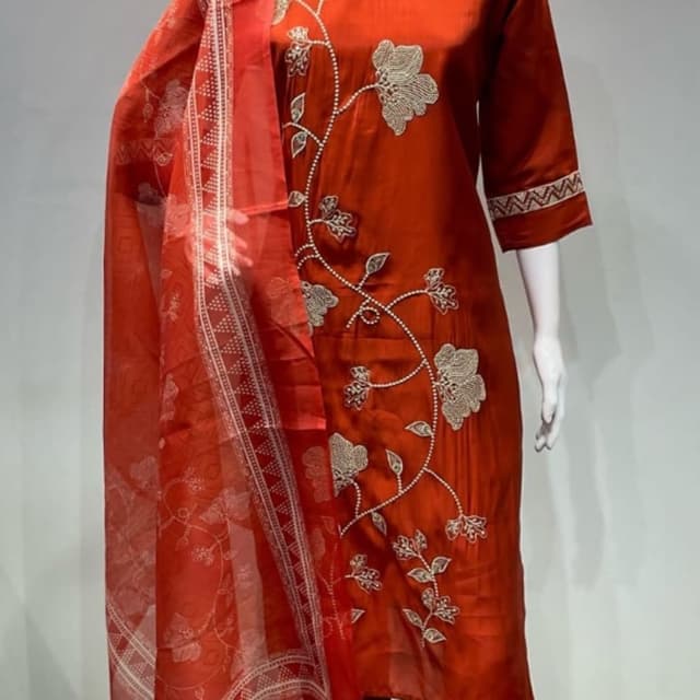 Red and Off-White Salwar Kameez